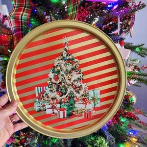 Vintage Christmas Tree Tin Cookie Plate